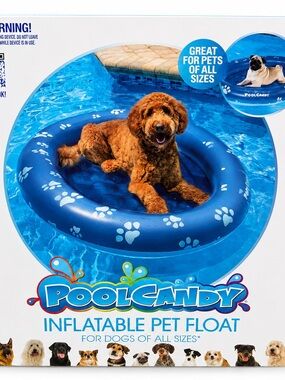 PoolCandy Inflatable Pet Float - Blue with White Paw Prints